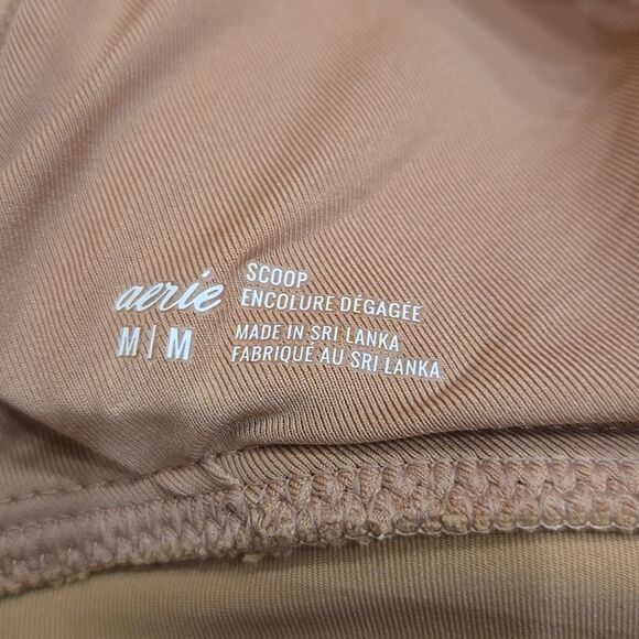Aerie Jacquard Longline V Scoop Bikini Top Size M Minimalist Nude Tan Natural - Picture 7 of 10